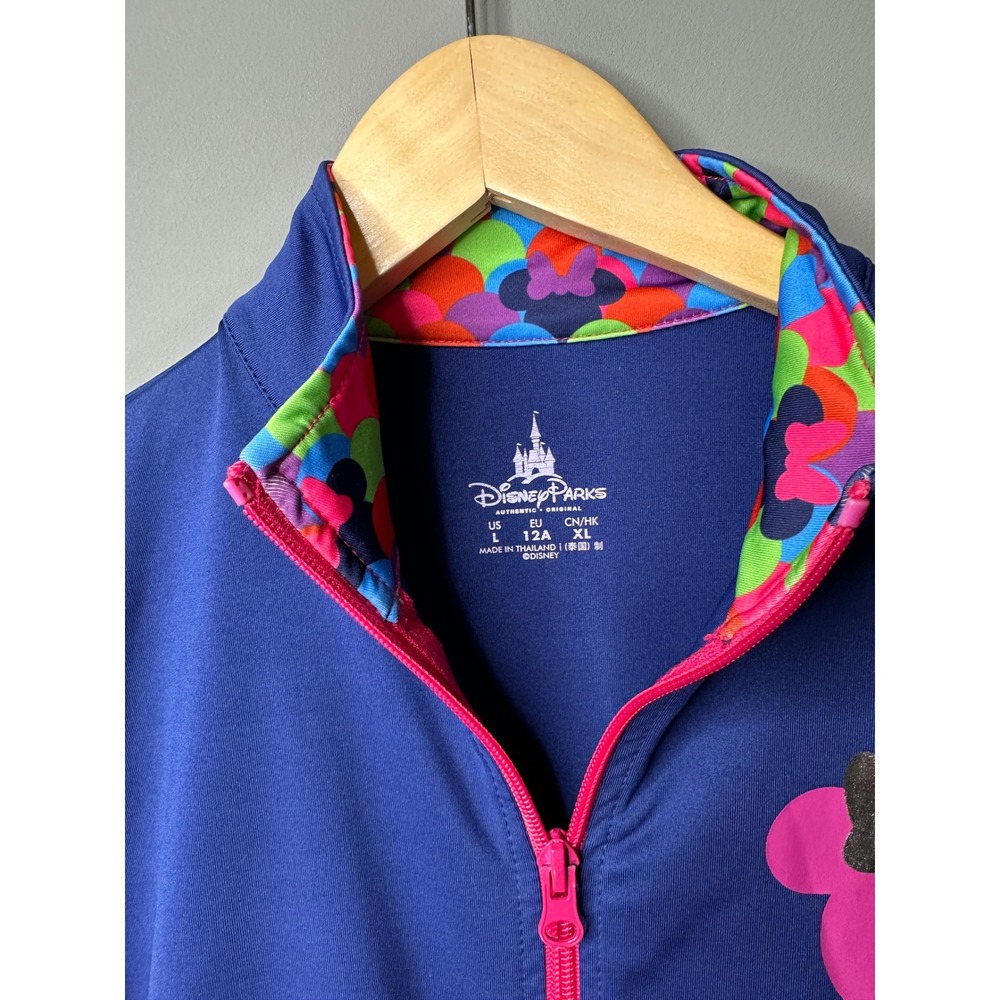 Disney Parks Minnie Mouse Jacket Girls Large Blue Zip Up Colorful Pattern - Picture 3 of 6